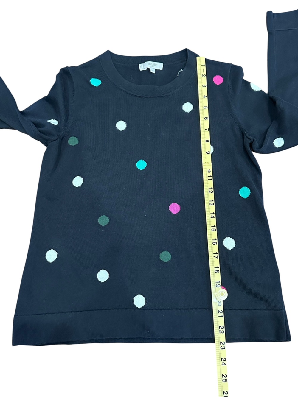 Hobbs London Women’s Amelia Navy Cotton Spot Print Sweater Big Polka Dots Medium - Picture 8 of 12